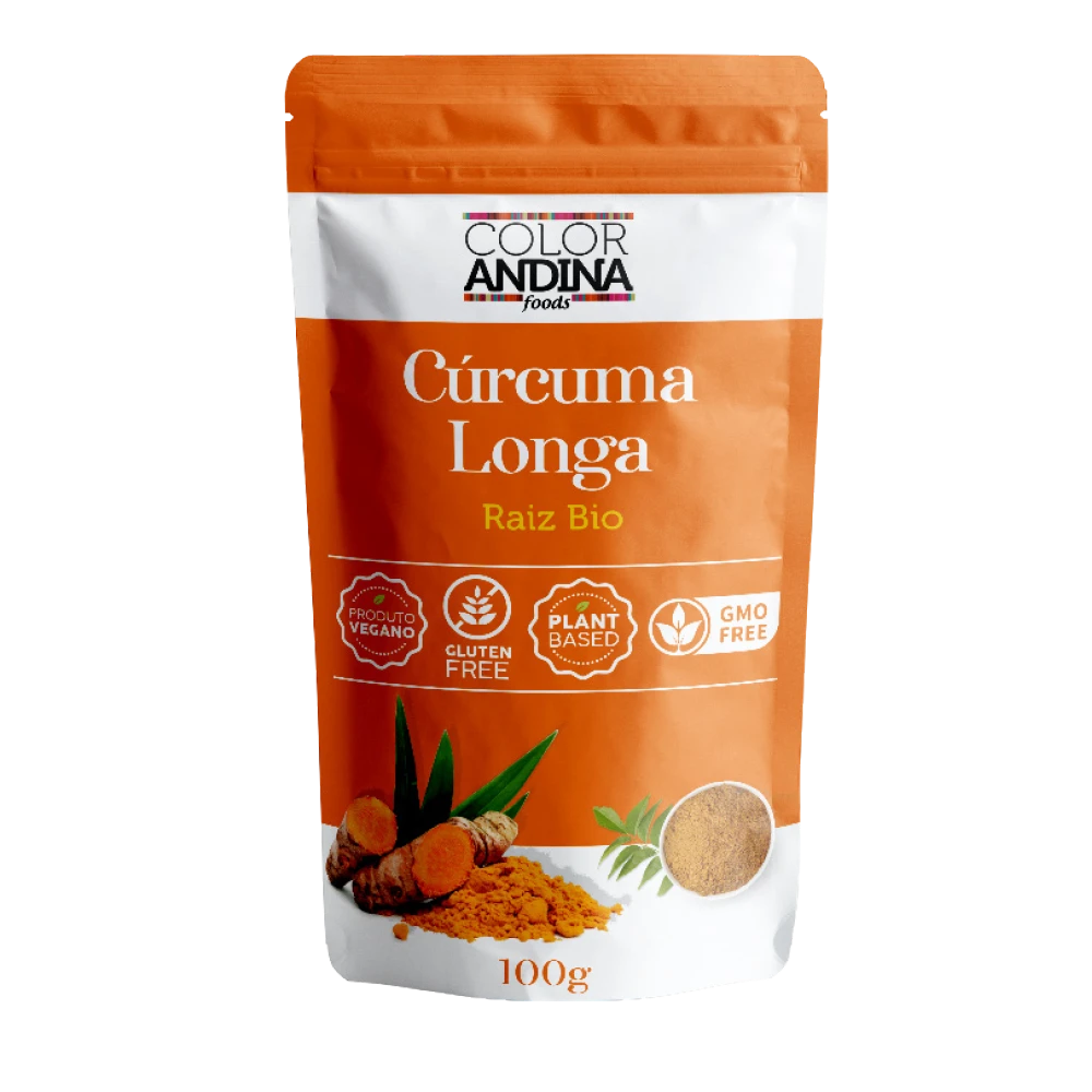 Cúrcuma em pó. Não contém glúten. GMO free.