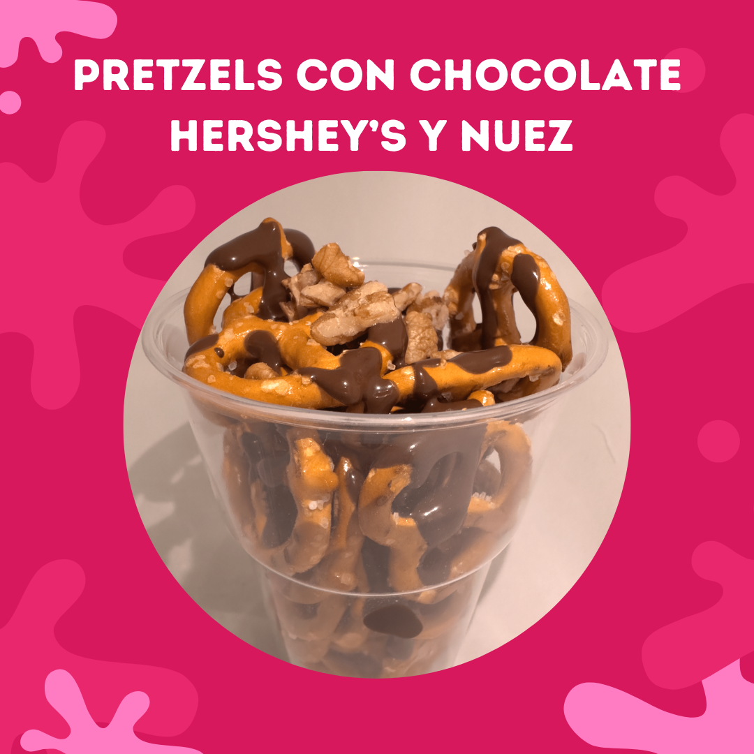 Pretzels con Chocolate Hersheys y Nuez Picada