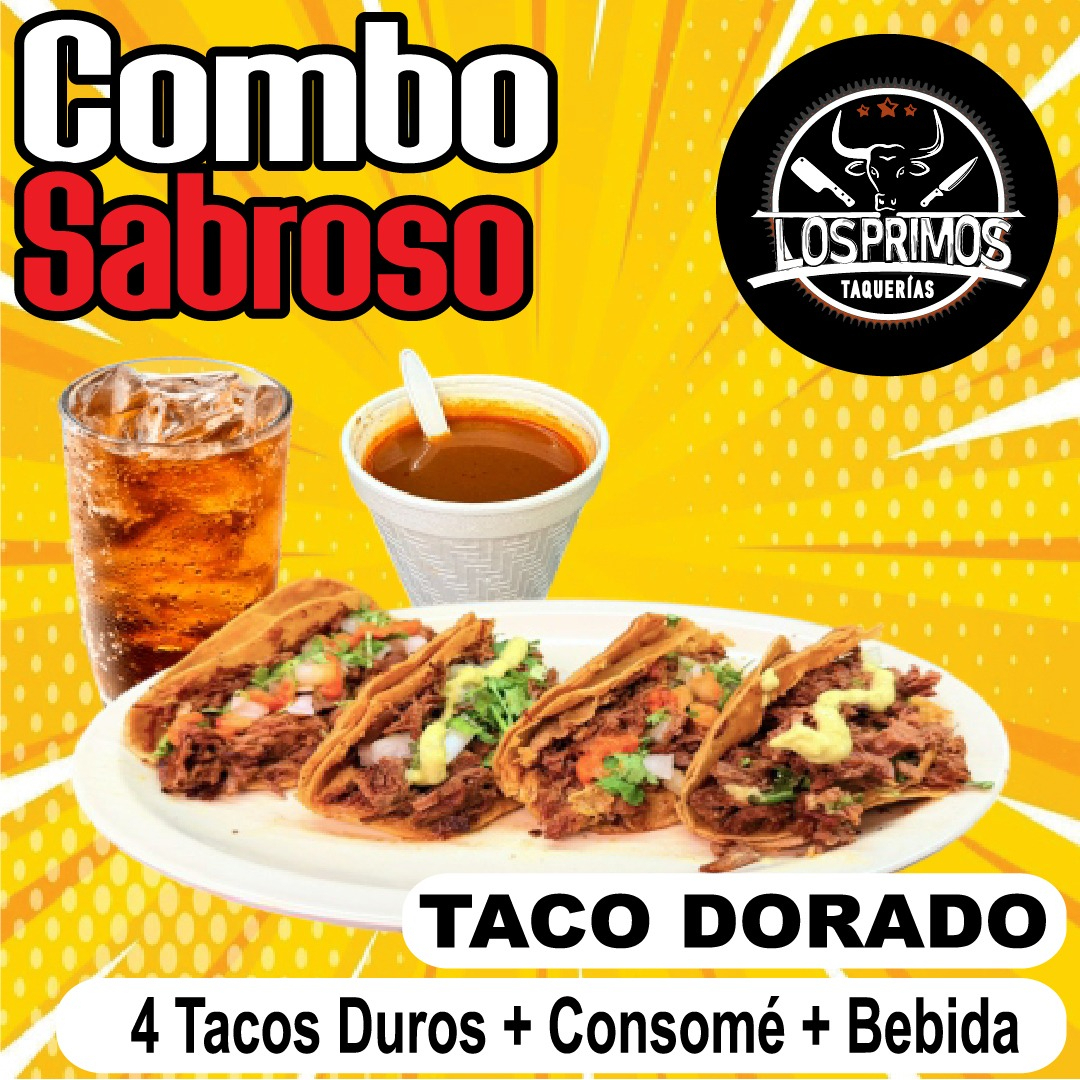 Combo 4 Tacos Dorados + Consomé+ Agua de Sabor