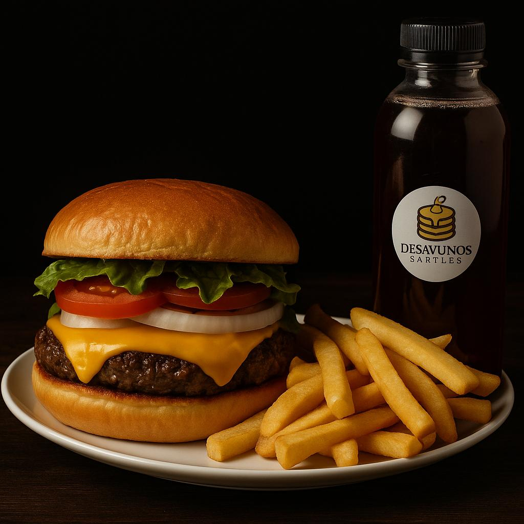 HAMBURGUESA CON PAPAS + AGUA