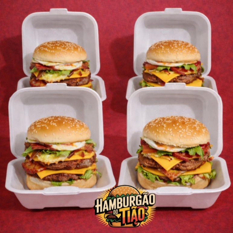 4 X-Tudo Pão, carne, queijo, bacon, ovo, presunto e salada leve4 pague 3