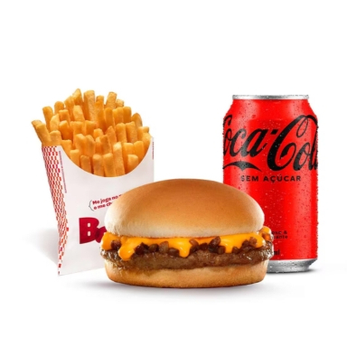 Toda cremosidade do cheddar derretido, cebola caramelizada ao shoyu e hambúrguer de carne bovina, em um pão quentinho, acompanhado com uma batata palito média e uma bebida bem refrescante.