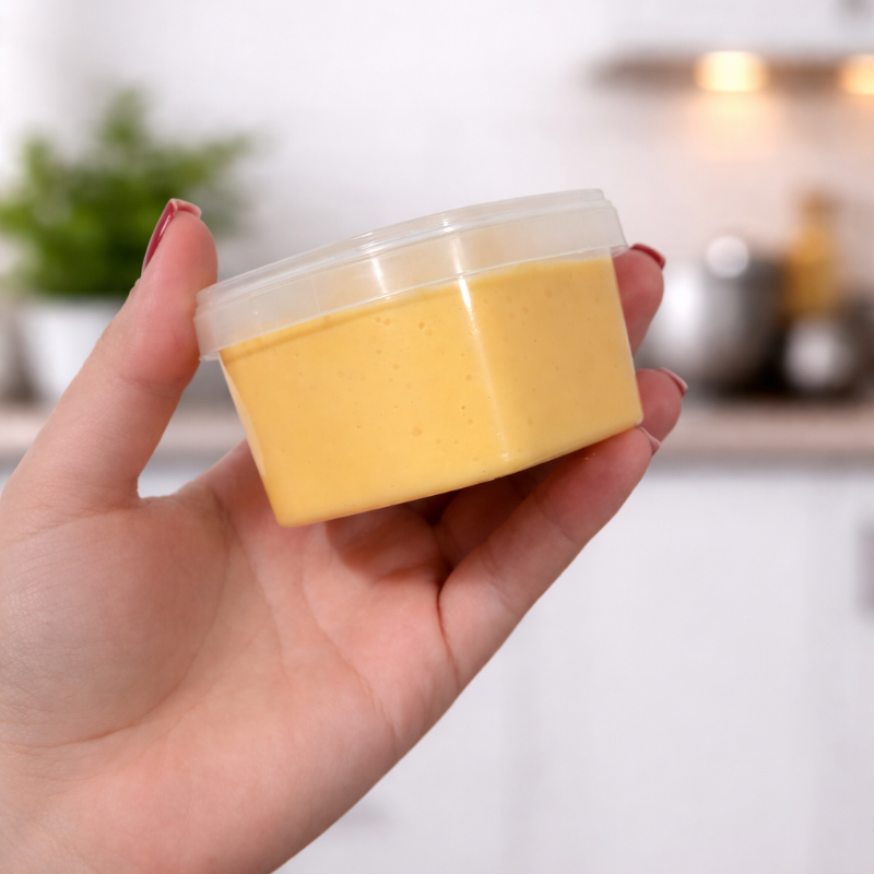 Mousse de maracujá cremoso e refrescante, com o equilíbrio perfeito entre o doce e o azedinho da fruta, servido em pote pequeno — prático, delicado e ideal para uma porção individual irresistível.