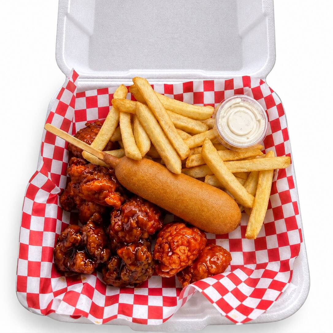 Boneless + Corn Dog + Papas