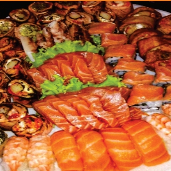 15 SASHIMI DE SALMÃO, 05 SASHIMI DE AGULHÃO, 12 HOT ROLL, 16 SHAKE COUVE, 12 EBI TEM ESPECIAL, 20 MAÇARICADO, 10 NIGIRI DE SALMÃO, 10 NIGIRI DE CAMARÃO.