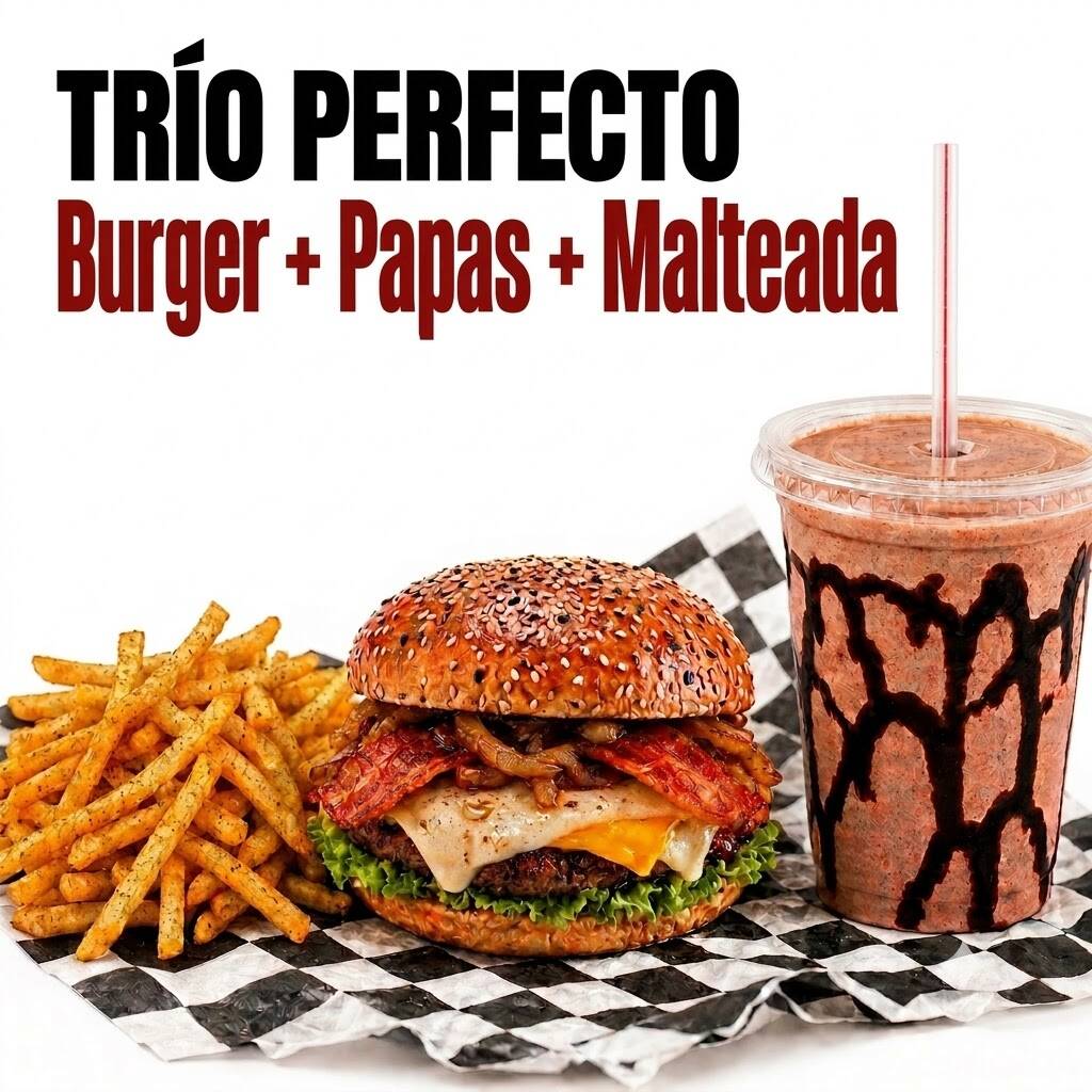 TRÍO PERFECTO Burger + Papas + Malteada