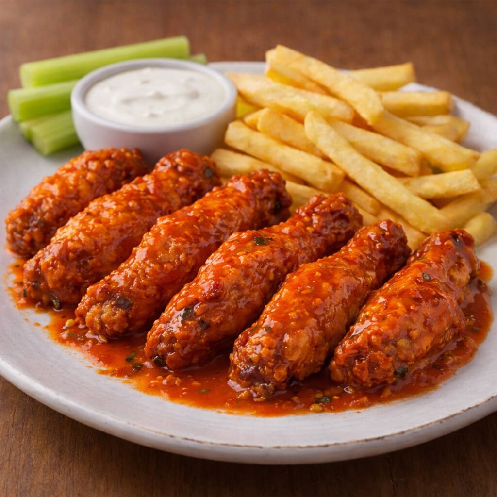 Alitas Buffalo (6) + Papas Fritas