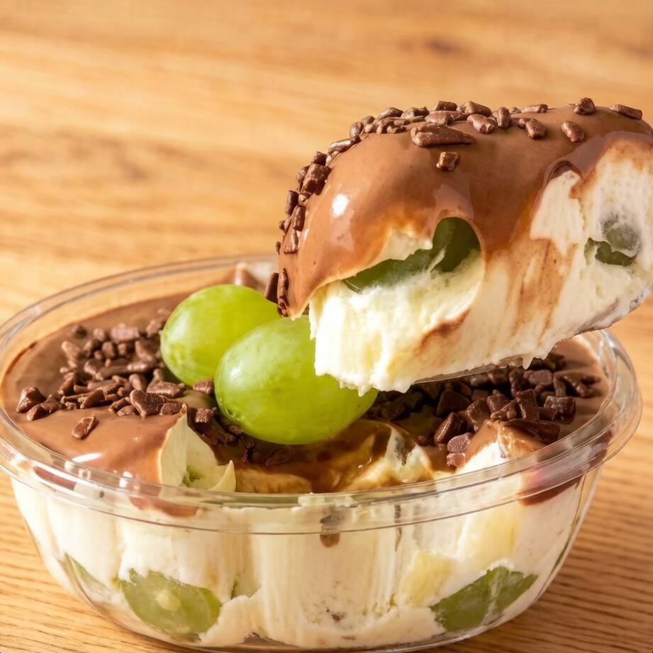 Brigadeiro branco com brigadeiro tradicional com uvas e granulado