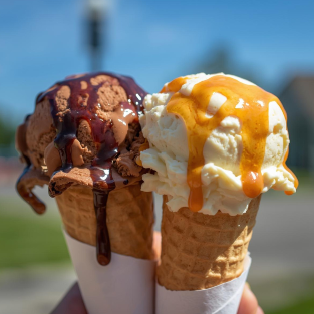 Desfrute da nossa tentação gelada, o 'Sorvete com Calda', uma sobremesa de dar água na boca que também se destaca em nossa categoria 'Sorvete'. Este prato é uma harmonia divina de duas bolas generosas de sorvete, banhadas em uma calda irresistivelmente doce. Para adicionar um splash de cor e diversão, incluímos jujubas vibrantes neste mix. Um biscoito crocante, finamente triturado, é polvilhado por cima, proporcionando uma textura surpreendente. Complementando a experiência, uma casquinha crocante de biscoito acompanha o prato, adicionando o toque final perfeito. Prepare-se para uma explosão de sabores e texturas que irá conquistar o seu paladar desde a primeira colherada!