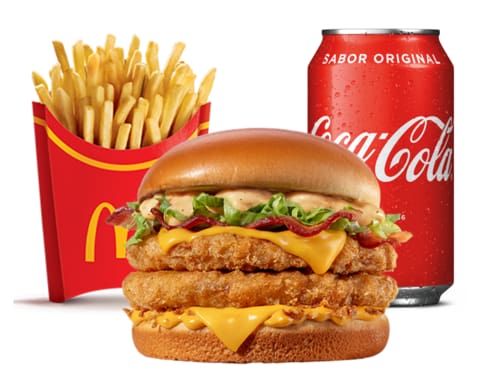 O novo sanduíche é composto por dois empanados com frango, a méquinese, a exclusiva maionese especial com sabor de carne defumada, molho do Cbo (o saboroso molho emulsionado com especiarias e derivados lácteos), alface, fatias de bacon, queijo processado