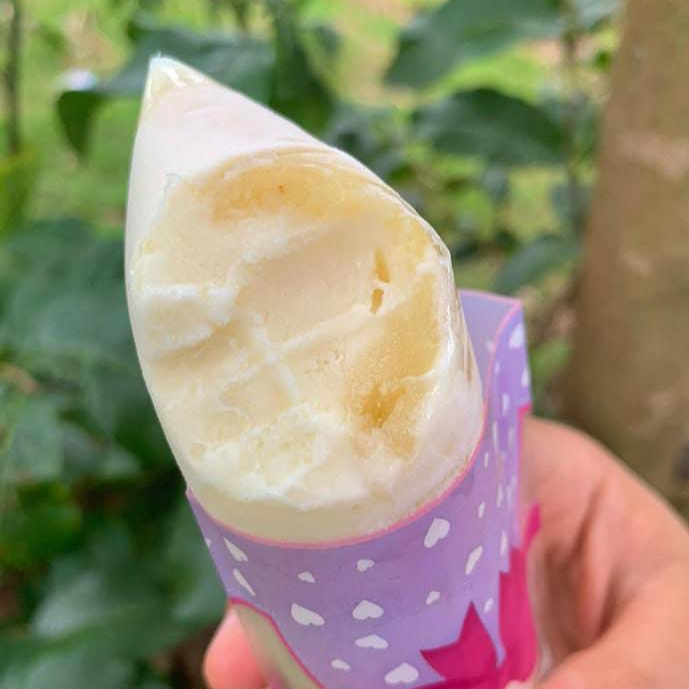 Delicia abacaxi cremoso pedaços da fruta fresca.