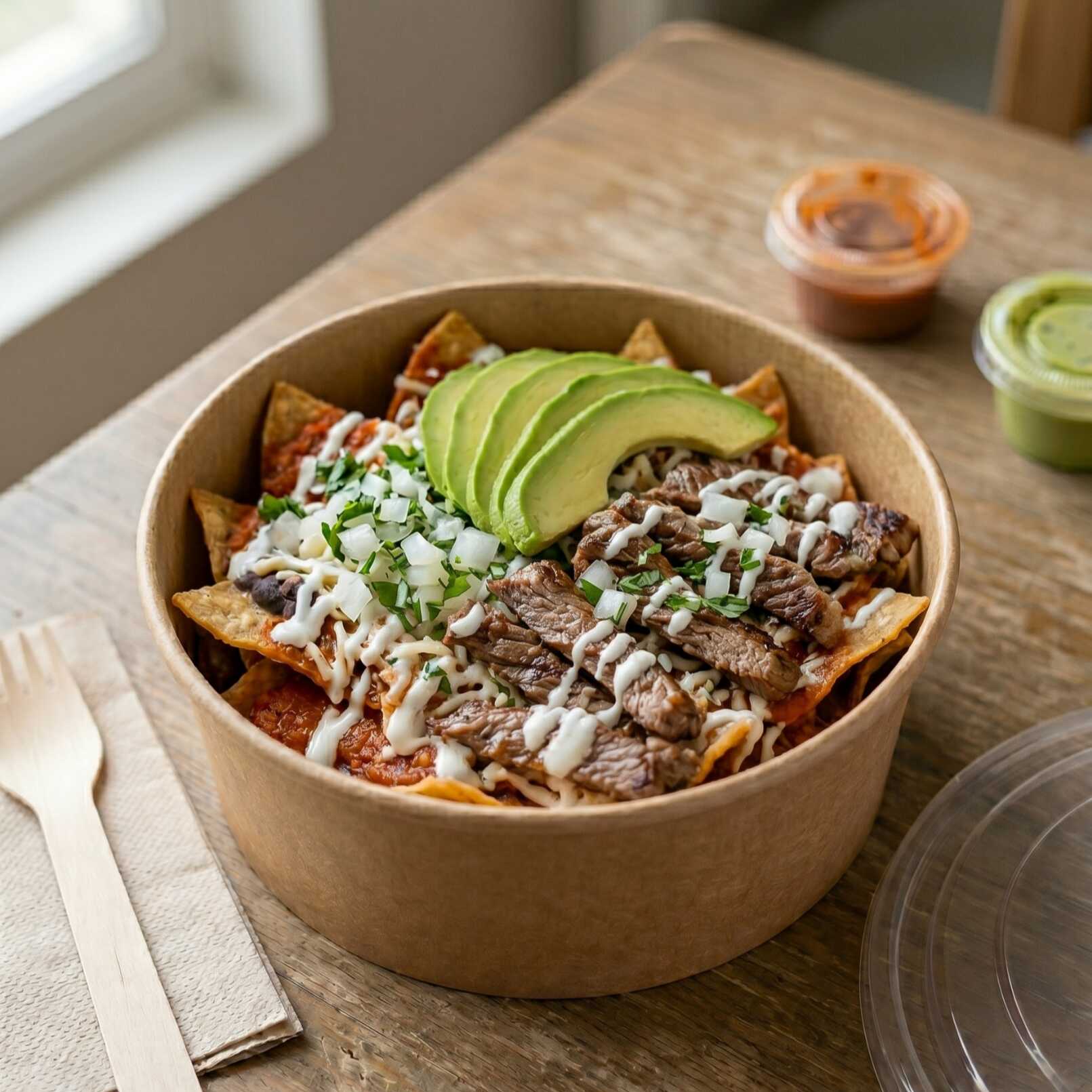 Chilaquiles Rojos con Arrachera