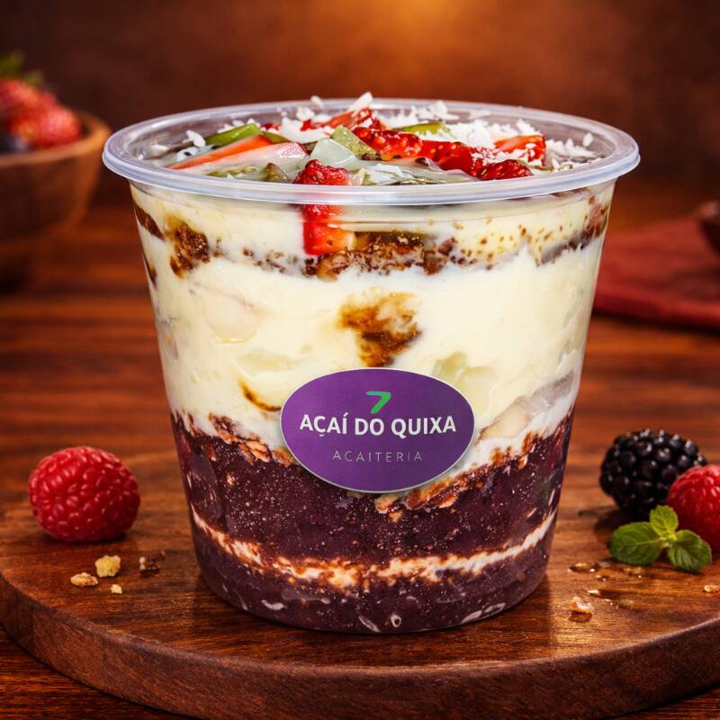 E que tal uma mistura gelada?? Pote de 750ml delicioso com acompanhamentos , frutas e coberturas à seu gosto. 3 camadas