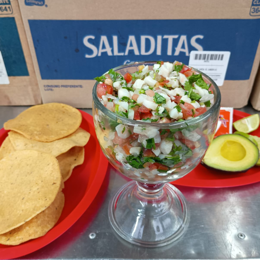 1/2 LITRO DE CEVICHE MIXTO (CON 5 TOSTADAS)