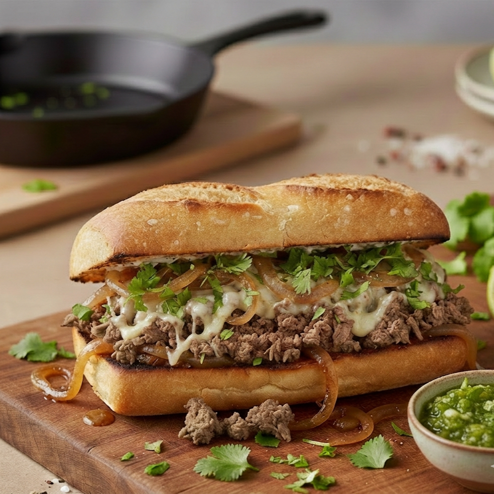 Lonche De Bistec con Queso Mozzarella