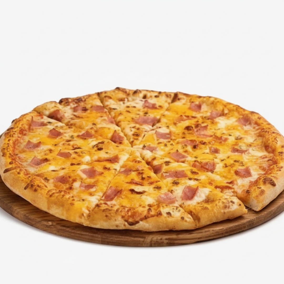 Pizzas 8 pedaços, sabor único, recheada com delicioso molho especial da casa, mussarela, bacon, cheddar e uma pitada de orégano