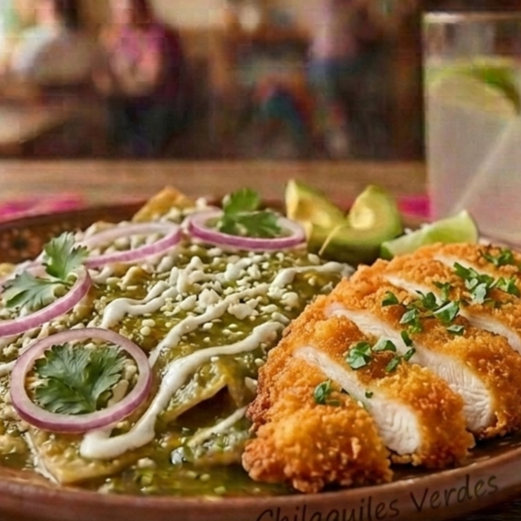 1/2 Orden de Chilaquiles con Pechuga Empanizada