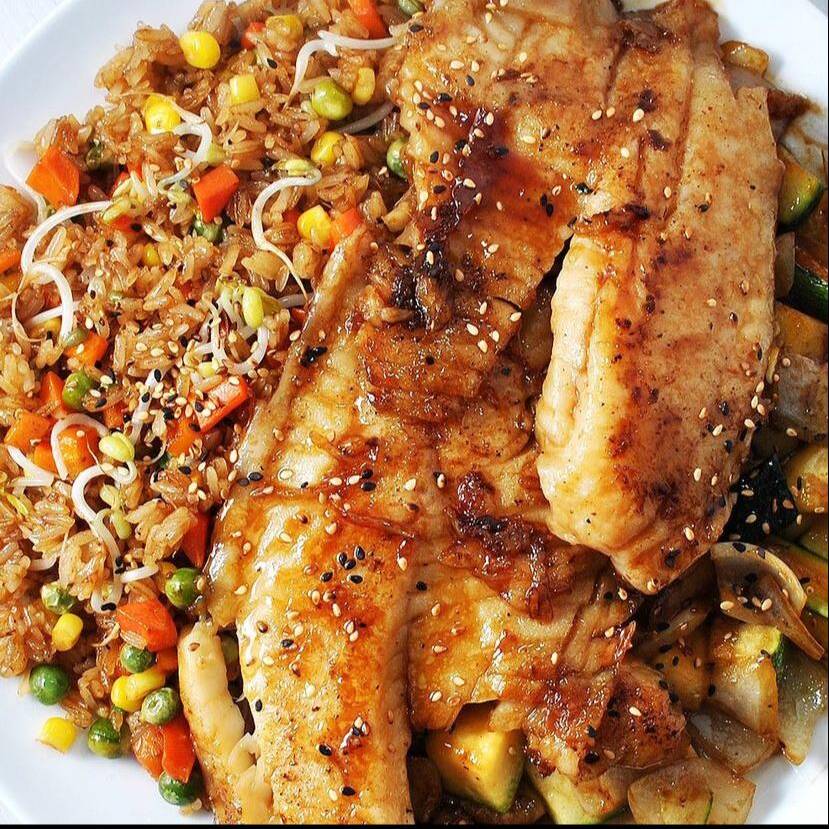 Pescado blanco teriyaki