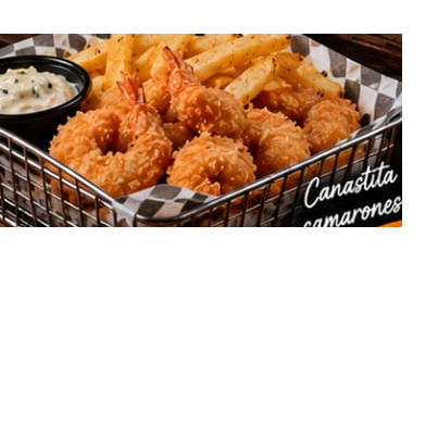 canasta camarones+papas fritas+ salsa + refresco