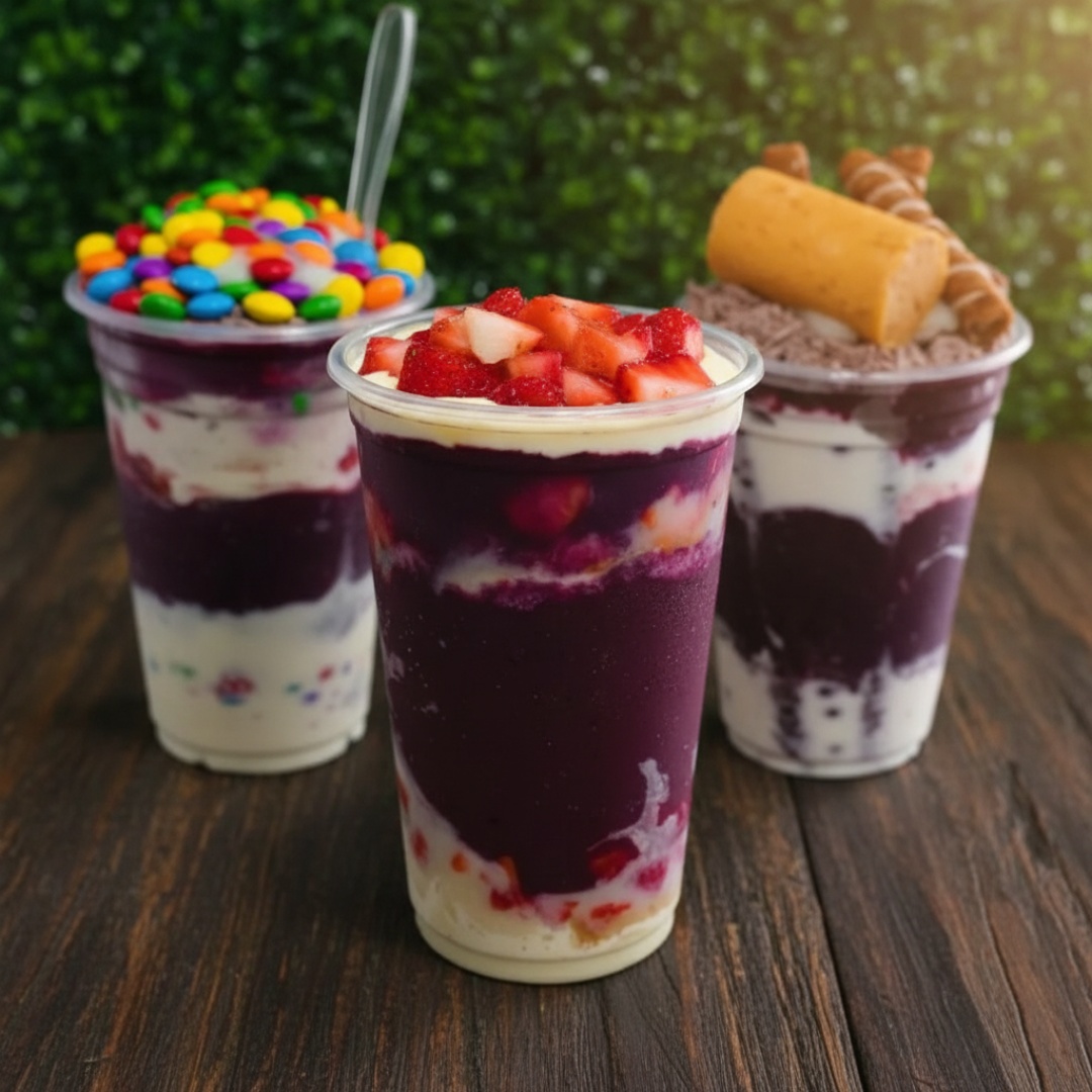 Monte seu açaí com 6 complementos grátis e crie a combinação perfeita pra você! Escolha entre frutas, cremes e coberturas deliciosas. Açaí generoso, cremoso e feito na hora — do jeitinho Gallego’s de ser.