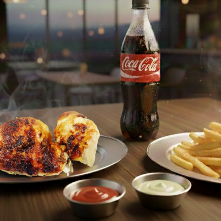 Porcion de Pollo Asado + Papas Fritas+ Coca 355ml
