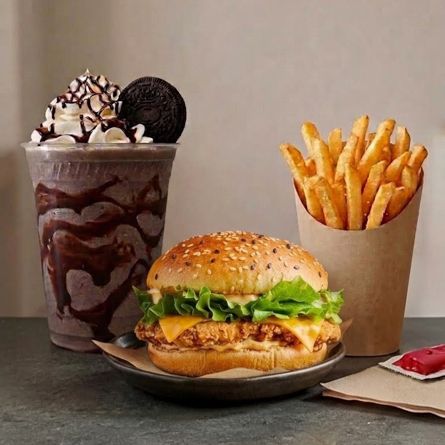 Crispy 🍔 + Frappe de OREO + Papas