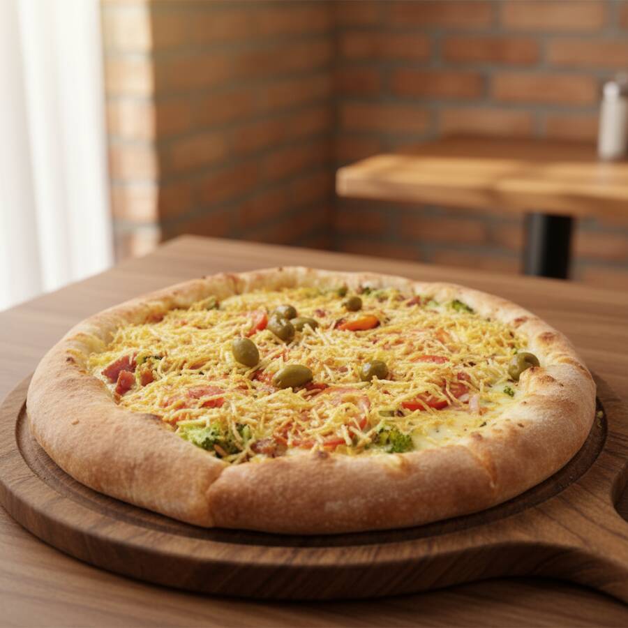 MUSSARELA COM BATAT PALHA, MOLHO DE TOMATE E OREGANO