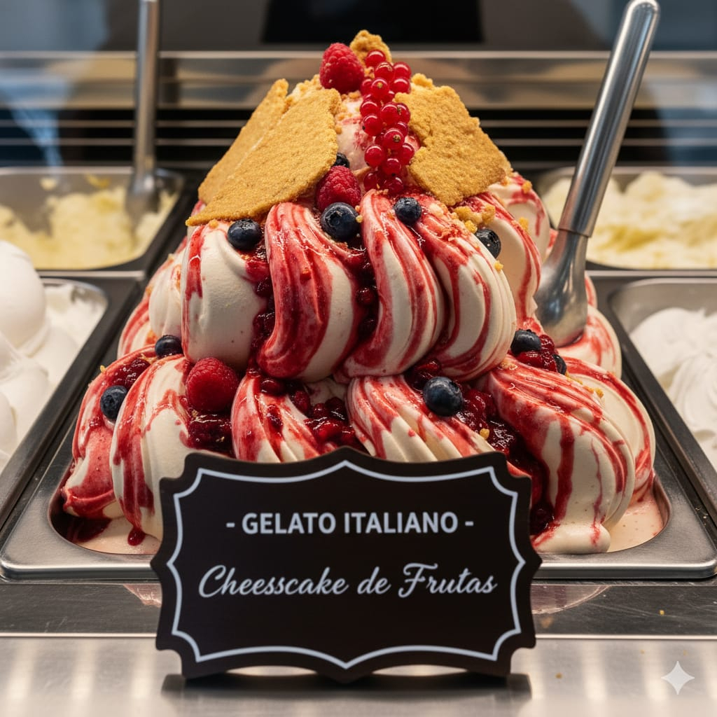 Cremoso e irresistível, combina a suavidade do cheesecake com o frescor e a doçura das frutas vermelhas. Uma explosão de sabor em cada colherada! Contém creme de leite fresco!(Imagem meramente ilustrativa)