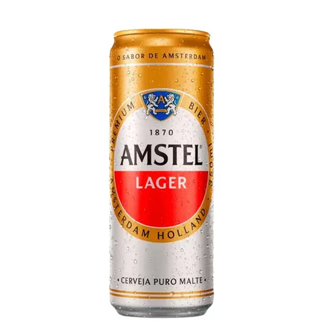 Cerveja Amstel gelada, lata.