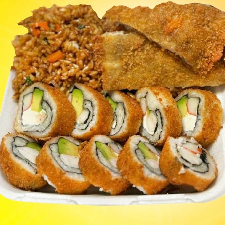 Sushi Empanizado+ 1 Guiso + Arroz o Pasta