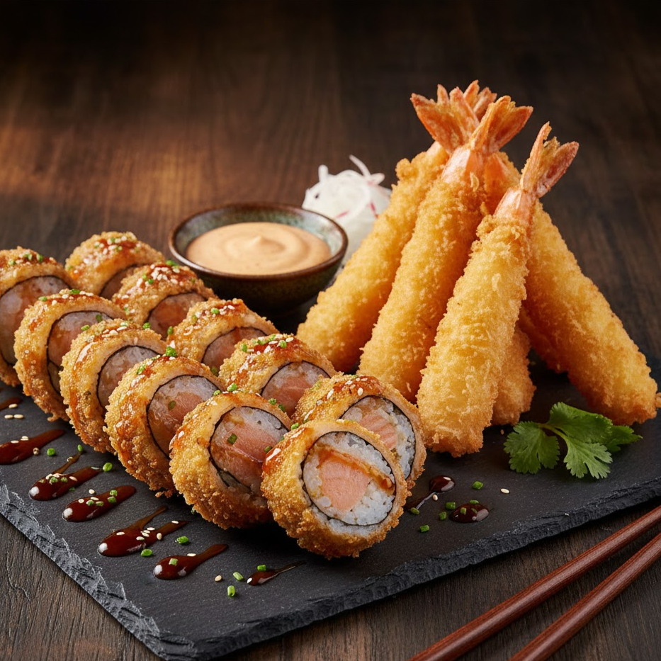 10 Cariocas de Salmão 8 Tempurá de Camarão