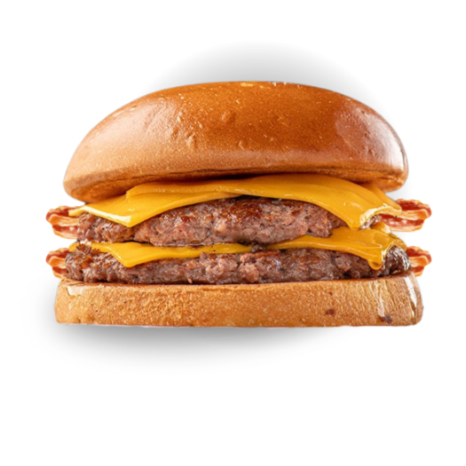 O Smash Duplo é composto majestosamente formada por um pão de brioche irresistível, perfeitamente tostado e macio. Adicionam-se duas generosas porções de carne 100g cada, cuidadosamente prensadas na chapa até atingirem o ponto ideal, a finalização fica por conta do queijo americano cremoso e derretido, que se funde à carne, duas vezes bacon fatiado, criando uma experiência gustativa inesquecível.