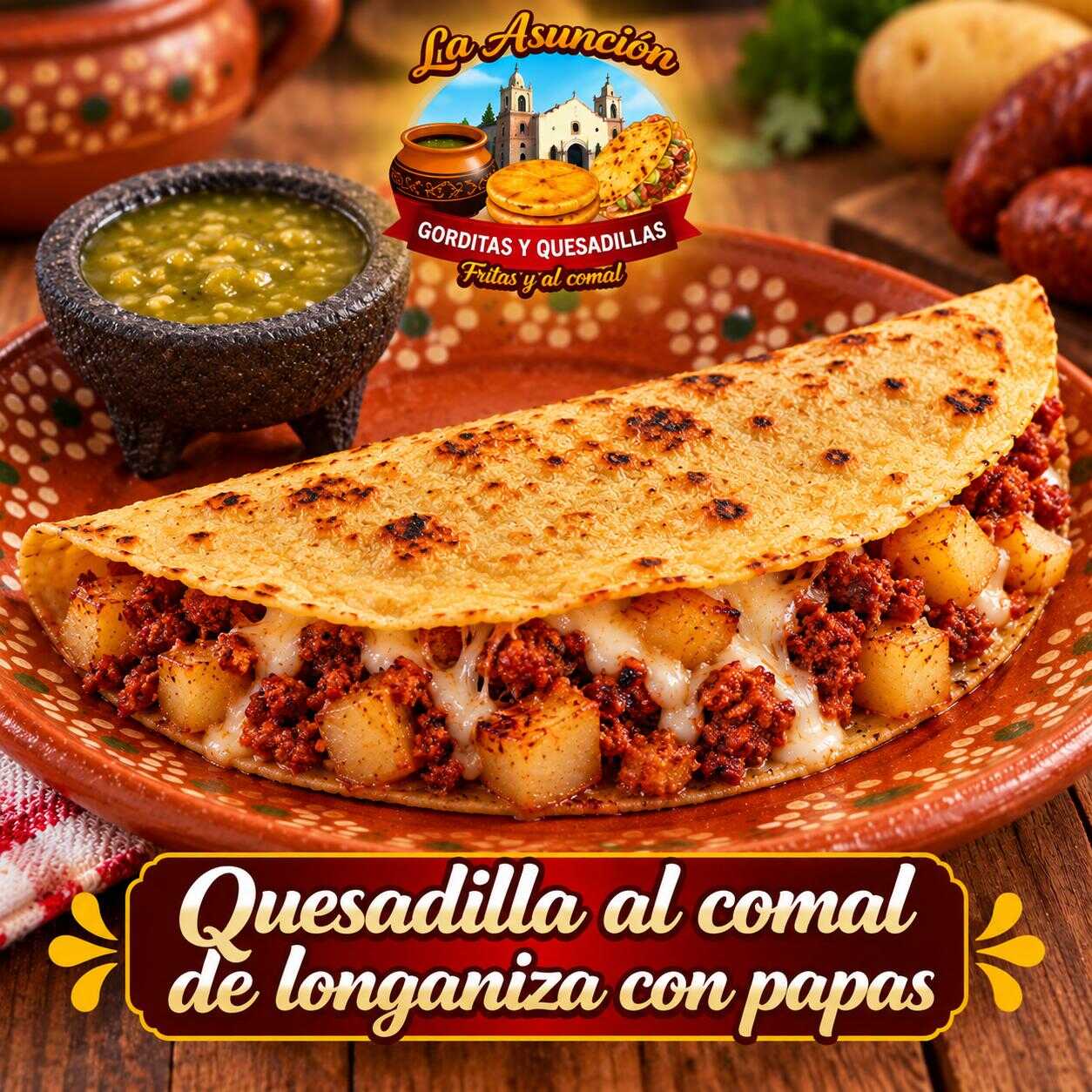 QUESADILLA AL COMAL DE PAPAS CON LONGANIZA