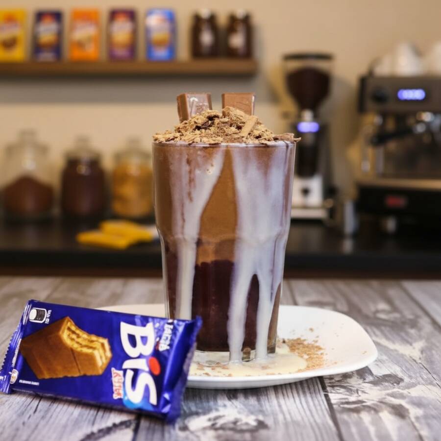 Chocolate Bis, leite condensado e ganache de chocolate preto.