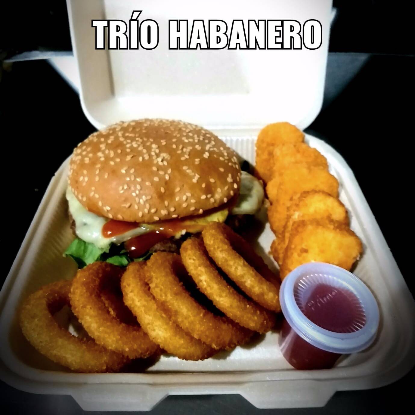 Burger Habanero+ 6 Aros de Cebolla + 5 Nuggets