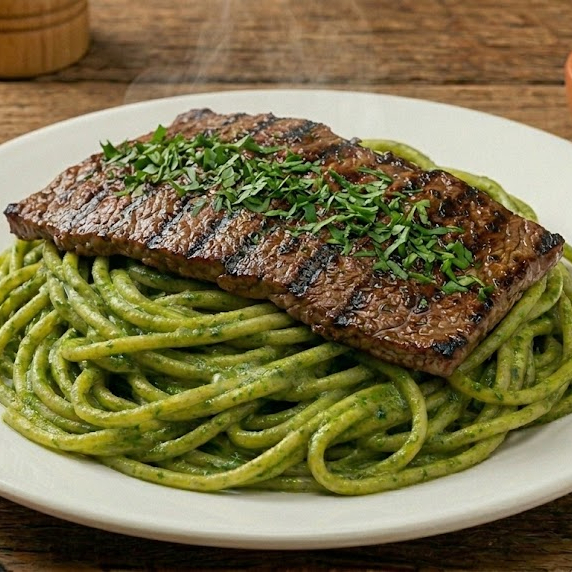 Tallarín Verde con Bisteck