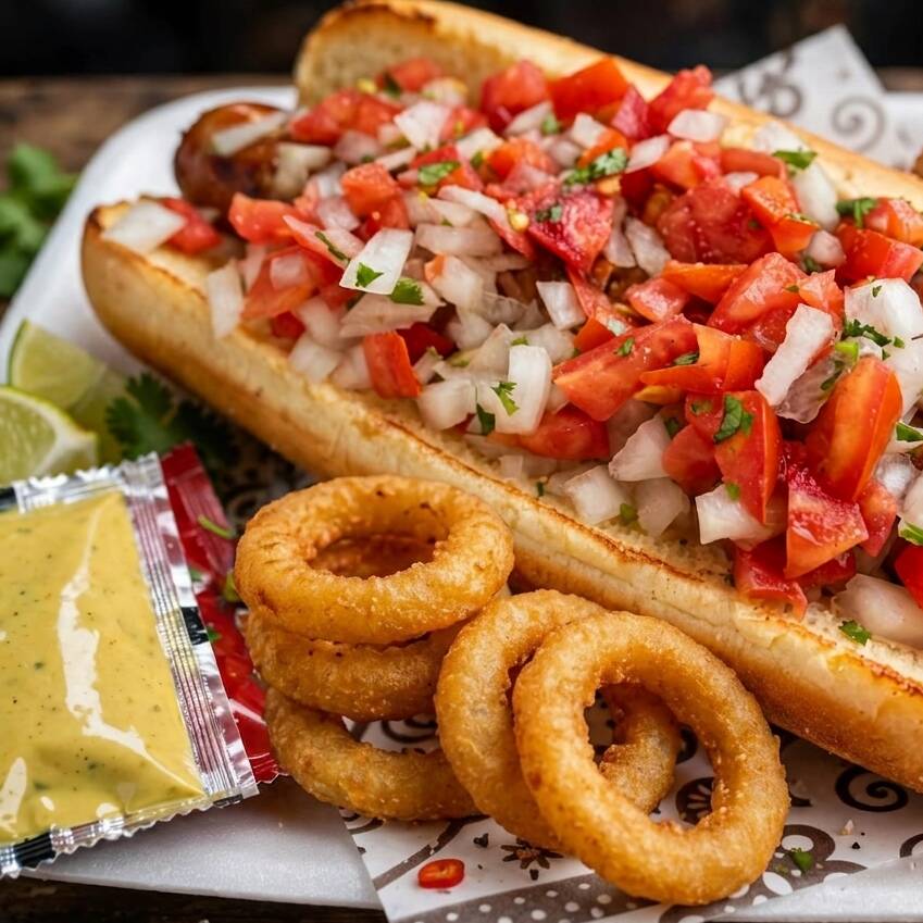Hot Dog con Aros de Cebolla