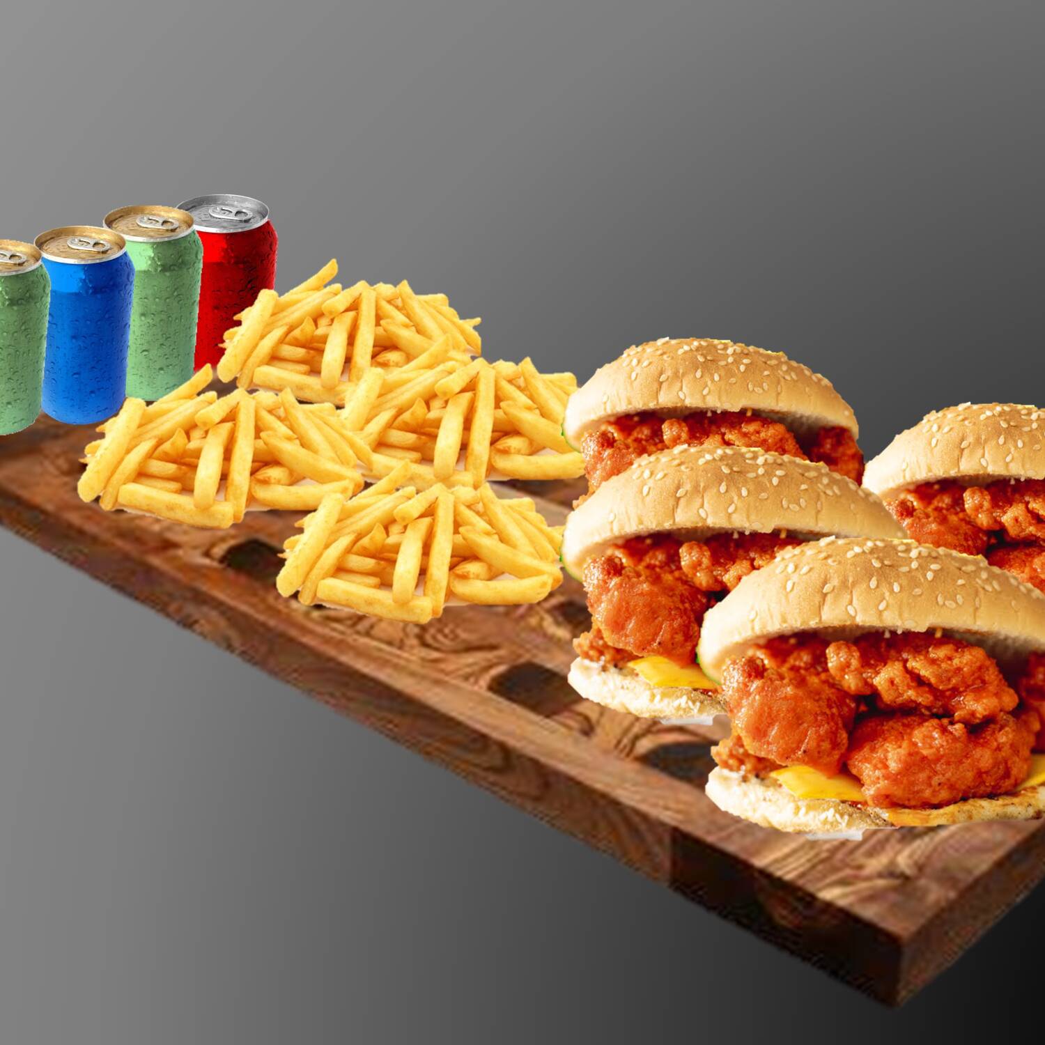 PAQ.FAMILIAR 4 GRUJIPOLLO, 4 PAPAS, 4BEBIDAS🍔🍟🥤