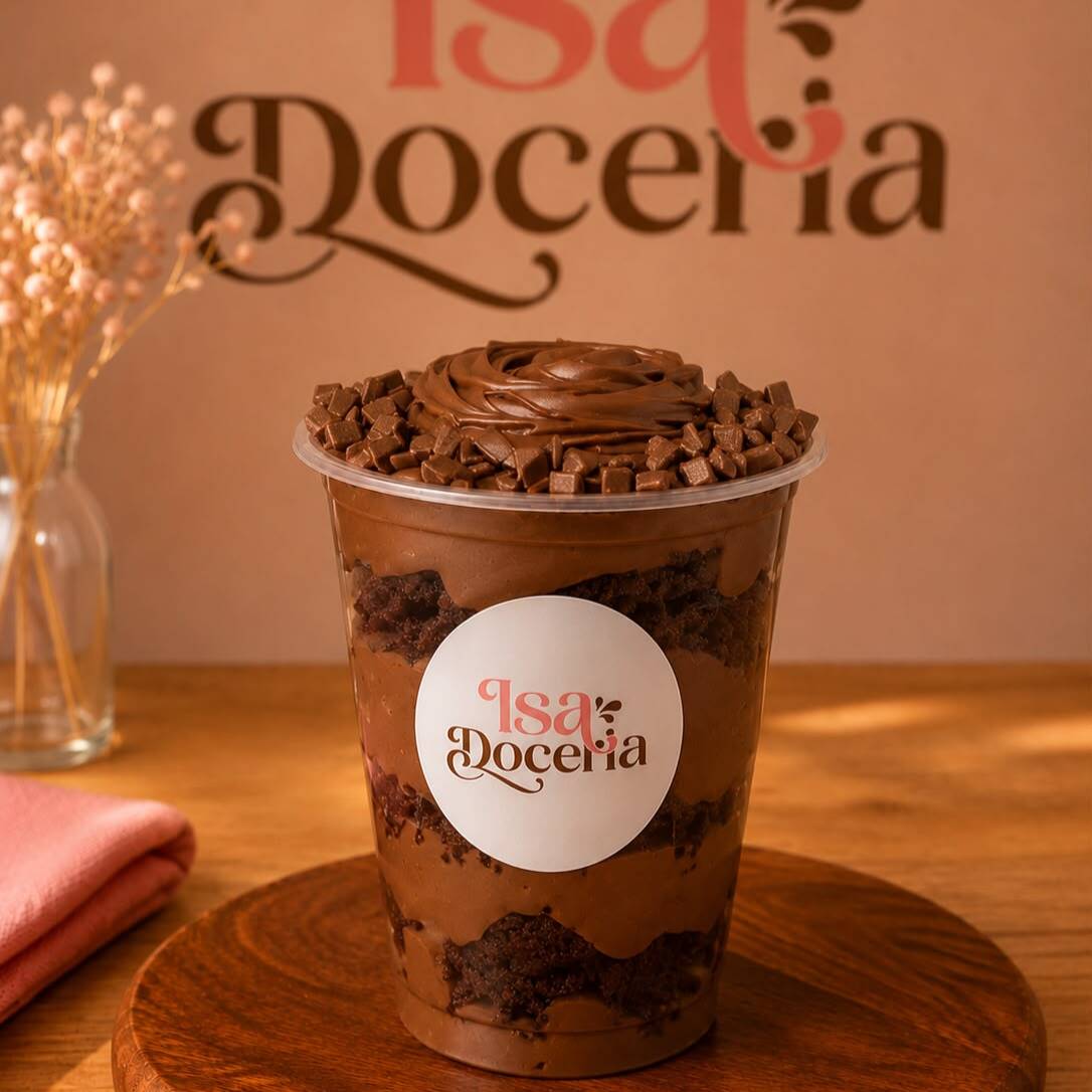 Camadas generosas de mousse de chocolate, brownie e chocolate, com Nutella por cima finalizando cada colherada.
É chocolate em todas as camadas, do começo ao fim — do tipo que pede colher grande e não deixa parar na primeira.