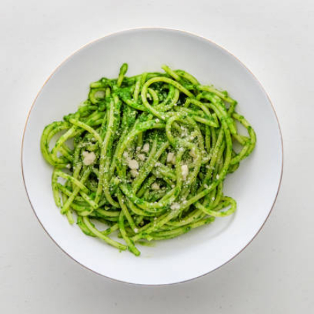 Pasta Al Pesto Con Champiñones