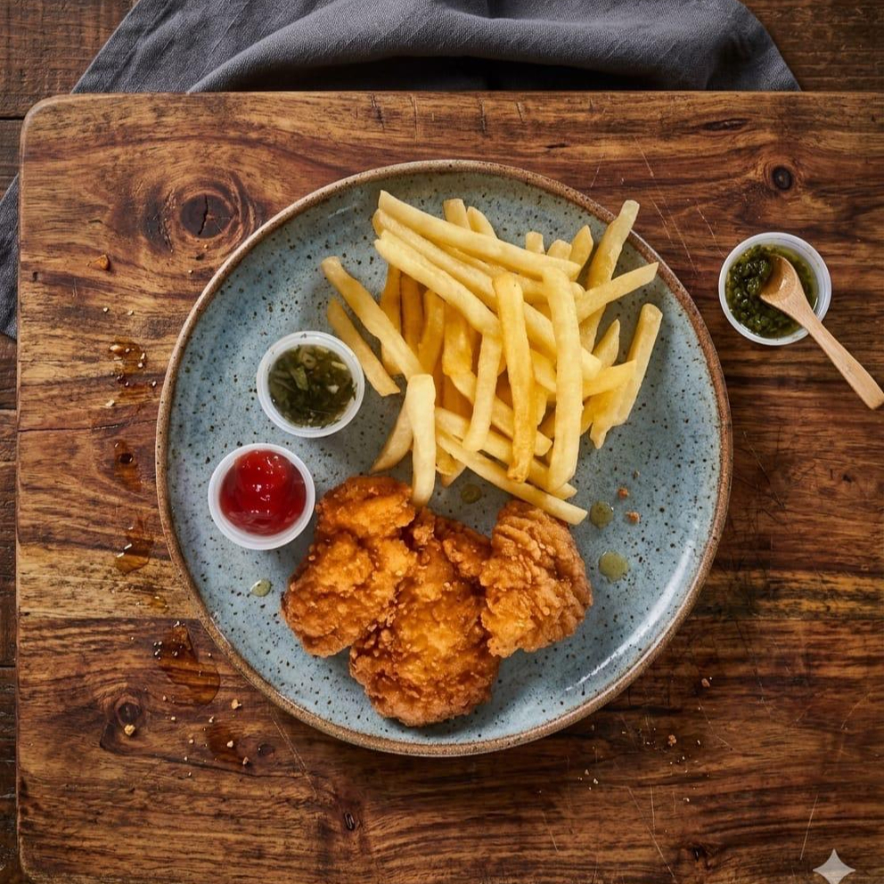 Pechuga de Pollo Empanizada con Papas Fritas