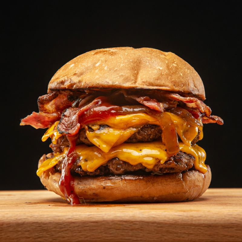 Burguer de 100g com Cheddar Derretido no Pão Brioche.