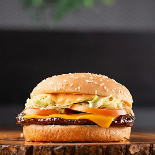 Pão com gergelim, hambúrguer 100g, queijo, alface americana, tomate e molho especial.