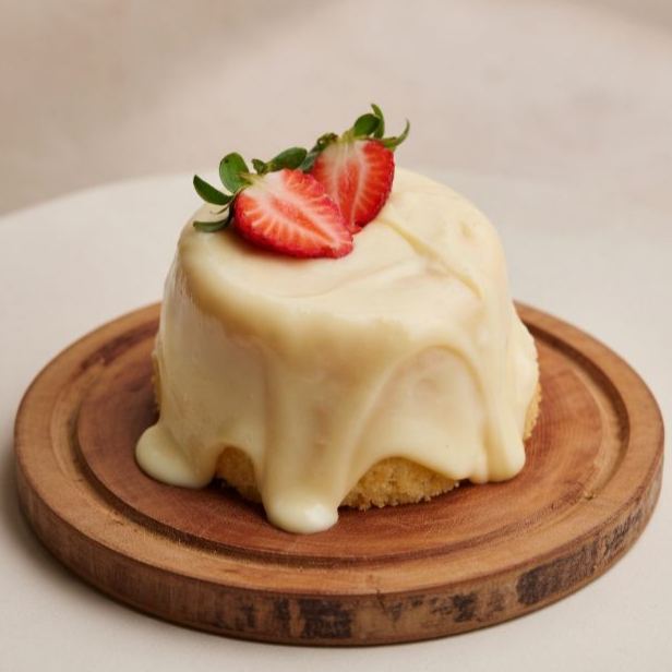 Massa branca deliciosa e fofinha, com brigadeiro cremoso branco. Finalizado com morango. Com cobertura até o meio! Uma delícia. Dá pra 3 pessoas!!!