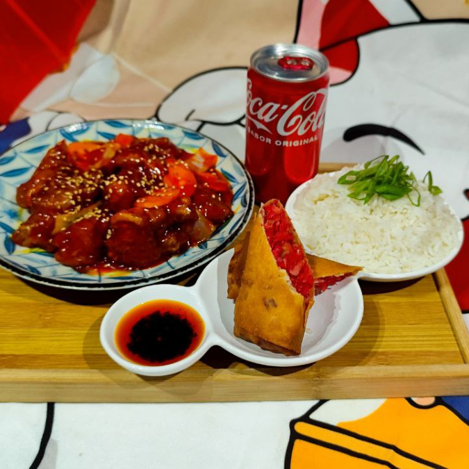 Combo guiso + rollito primavera + coca 255ml