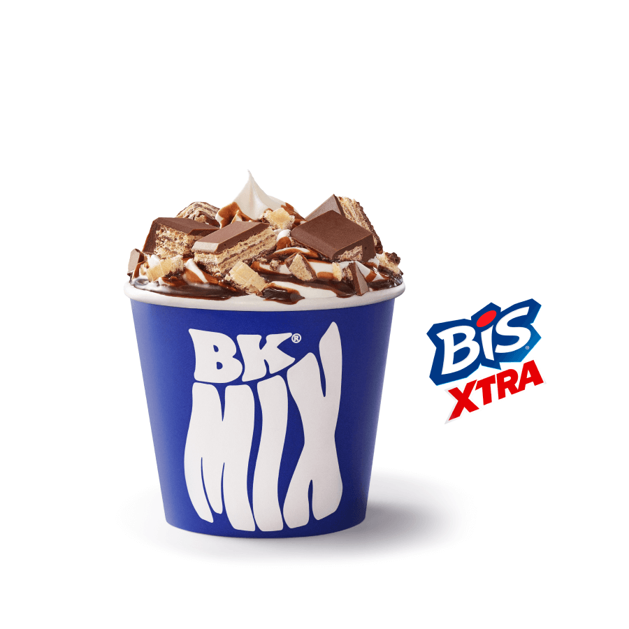 Massa sabor baunilha, coberta com calda sabor chocolate e generosos pedaços de Bis® Xtra ao Leite. Uma verdadeira explosão de sabor para os apaixonados por Bis®!