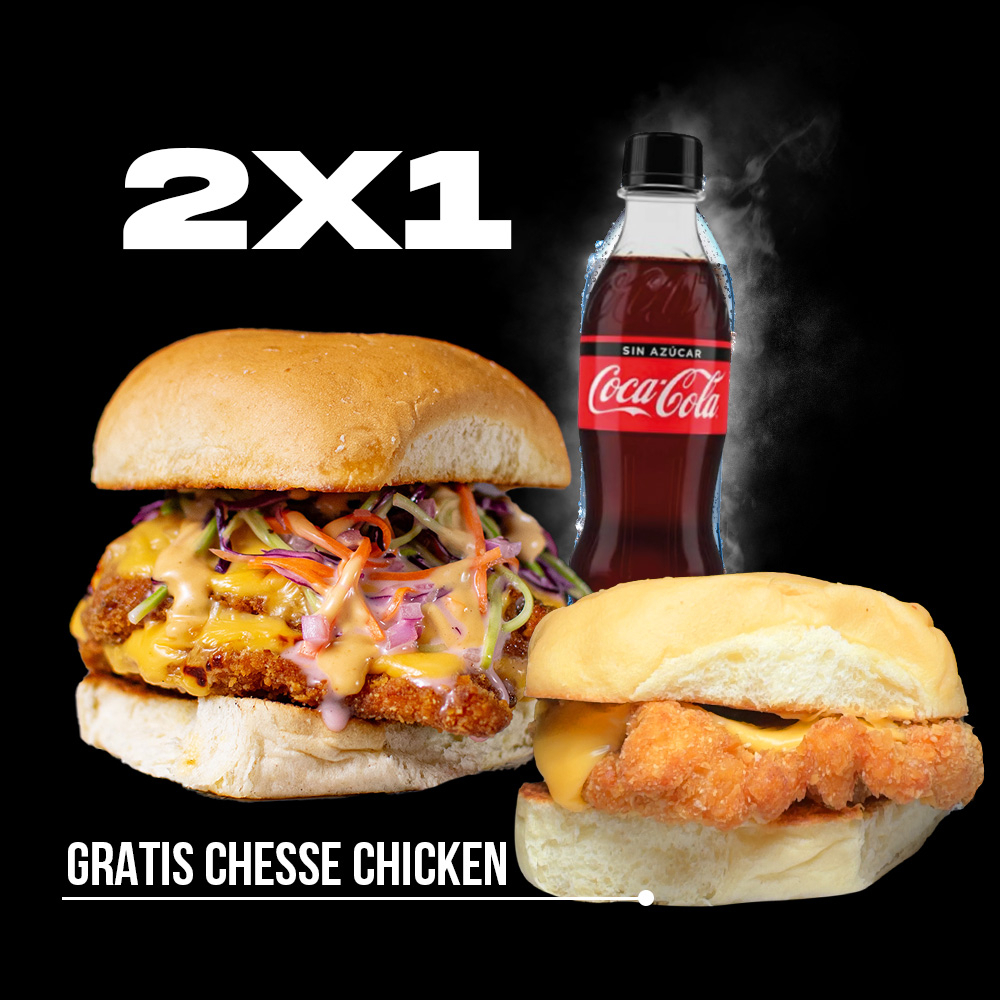 CHICKEN SANDWICH + CHEESE CHICKEN, BEBIDA GRATIS