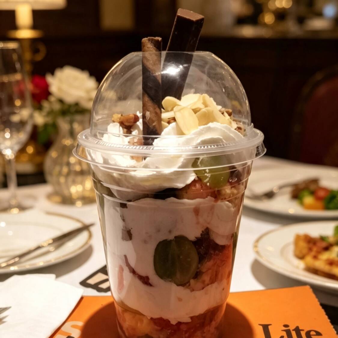 Fresas con crema y cheskaque de tortuga