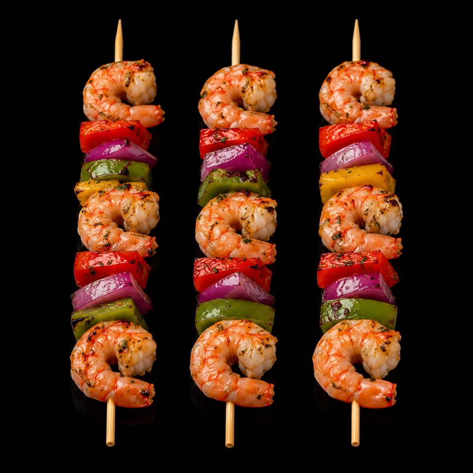 Brochetas de camarón