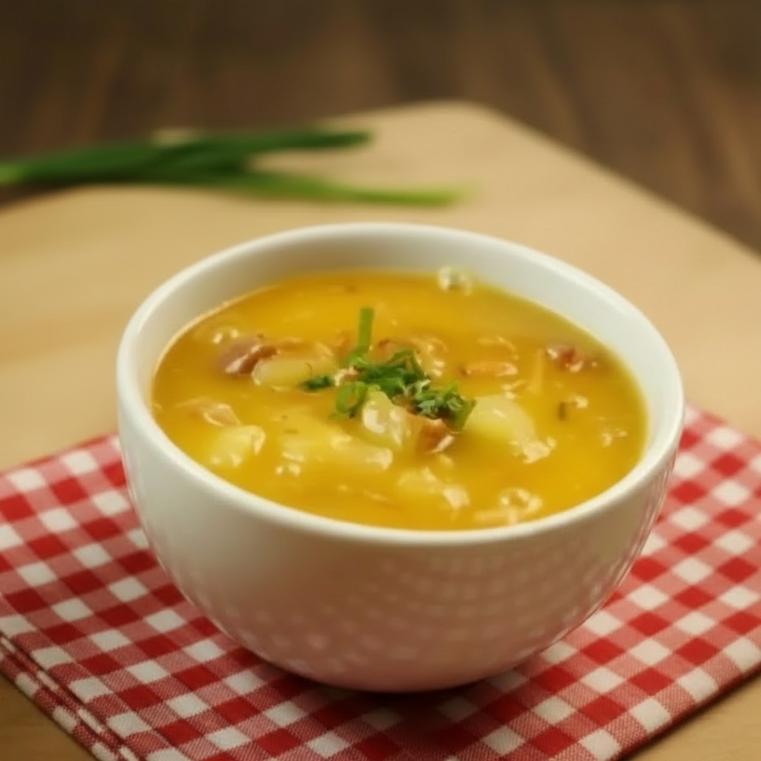 Delicioso caldo de mandioca, paleta de boi, bacon. Torresmo, torrada e cebolinha à parte.